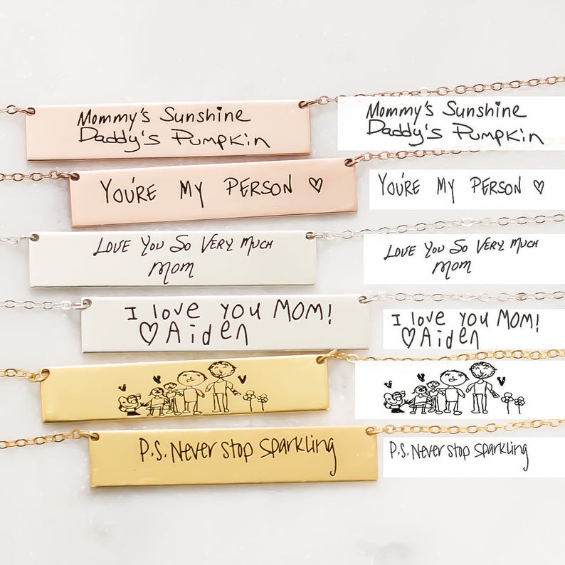 Kişiselleştirilmiş özel gerçek - Handwriting Necklace Bar incelemesi ve fiyatı